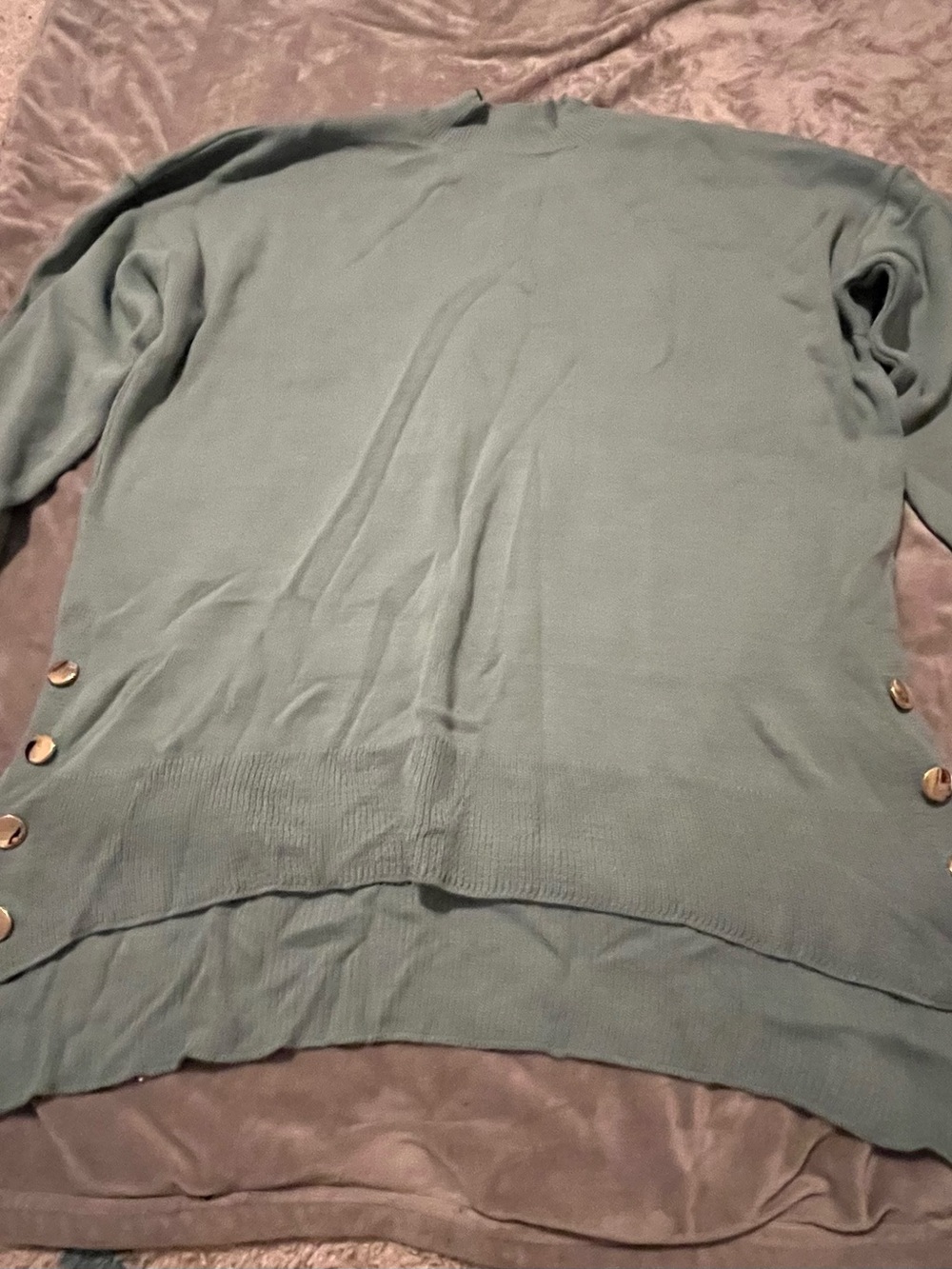 SHEIN Sage Green Crewneck Sweater with Side Buttons
